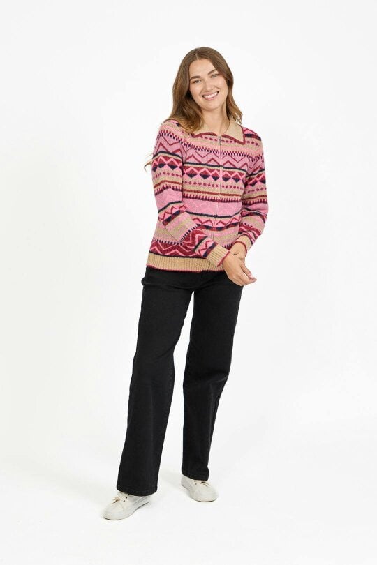 Mudflower Fair Isle Collared Knit Cardigan