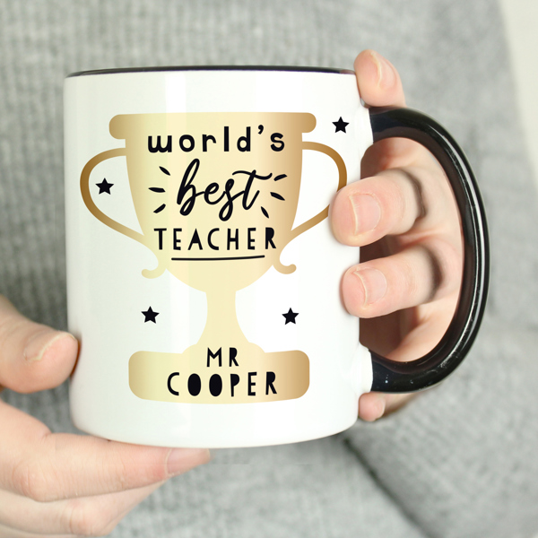 Personalised Memento Company Personalised Best Teacher Black Handled Mug
