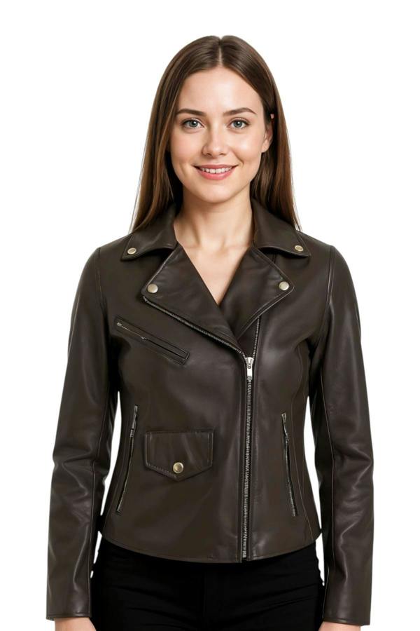 Infinity Leather Women's Classic Brando Biker Leather Jacket - Broome