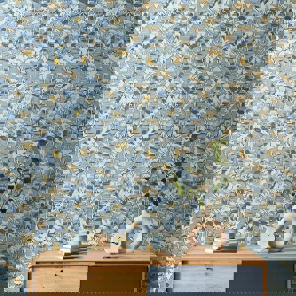 Hoopla Walls Lino Leaves - Soft Navy 10m Wallpaper