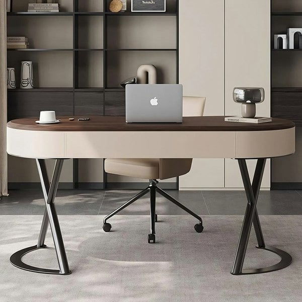 Chika Modern Office Desk For Home, Curved Office Desk, Wood with electric office desk