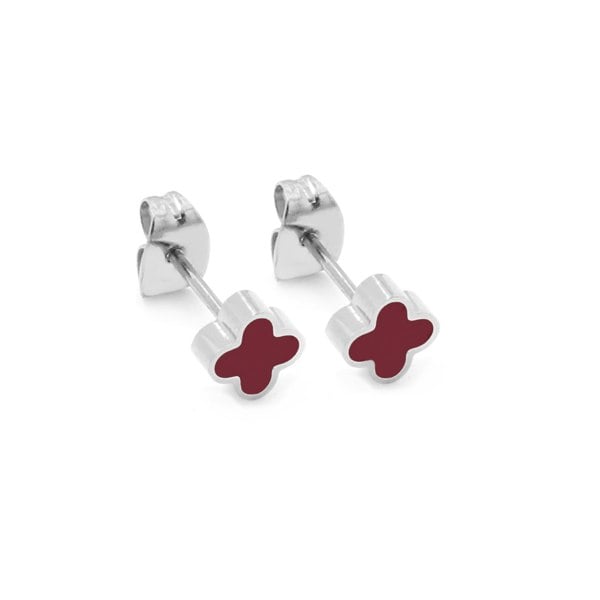 Say It With Plum Crystal Clover Earrings - Silver