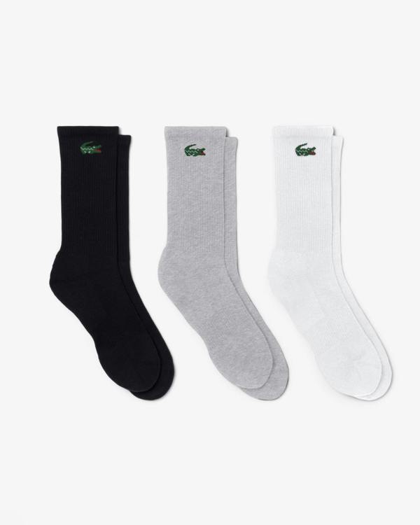 Lacoste 3 - Pack Long Mens Sport Socks - White/Grey/Black L78 | CHO | Designer Mens Socks