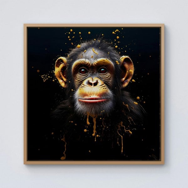 Warren Reed Splash Art Cheeky Chimp Face Framed Canvas