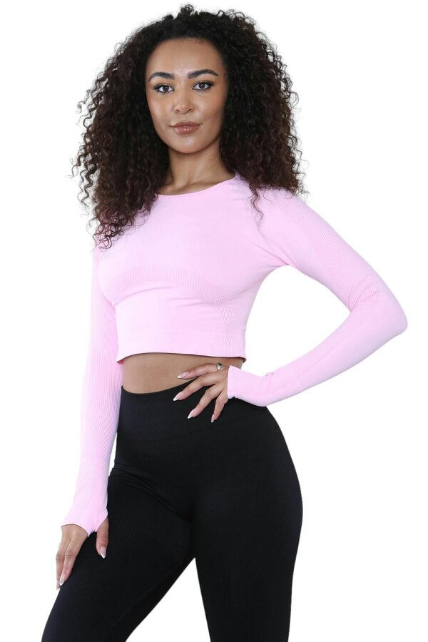 Elaina Fashion Women's Round Neck Tie-Dye Rib Seamless Slim Fit Crop Top Activewear 
