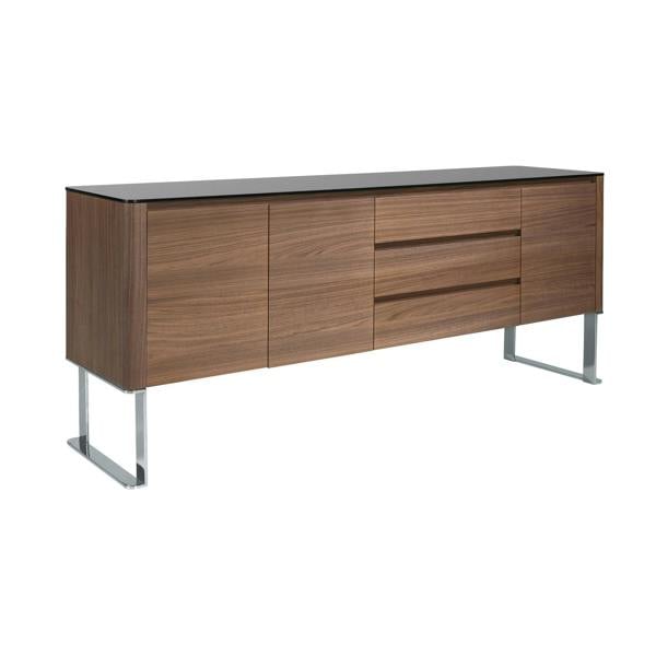 Angel Cerdá Sideboard Walnut, Chrome-plated Steel and Black Glass Top 3060