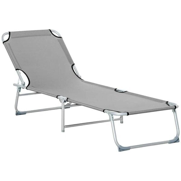 Reclining Sun Lounger Chair Folding Camping Bed with 4-Position Adjustable Backrest, Grey