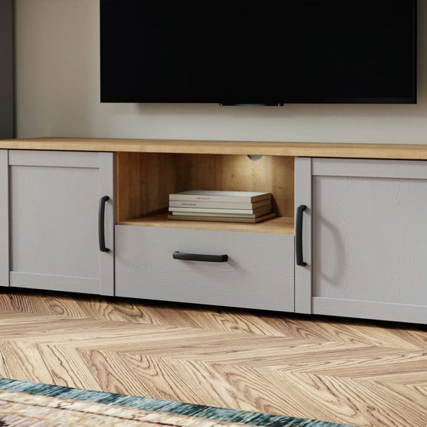Furniture To Go Bohol TV Unit Inc. LED Light in Grey/Riviera Oak