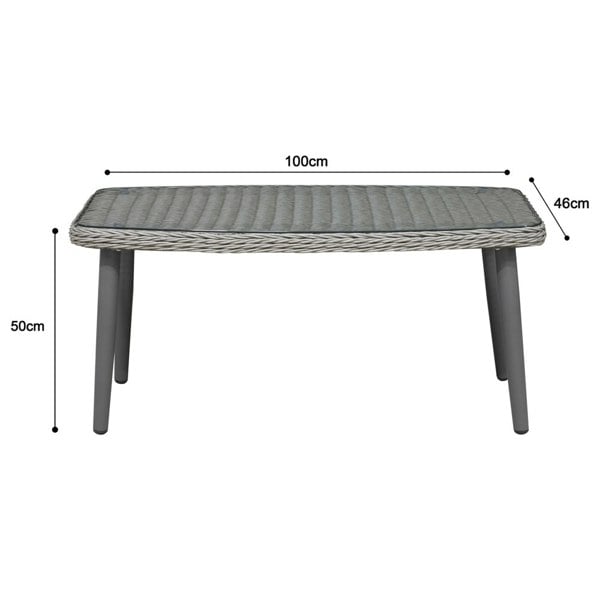 100cm Outdoor Coffee Table - Rattan Wicker & Glass Top - Garden Bistro Dining - LoopsDirect