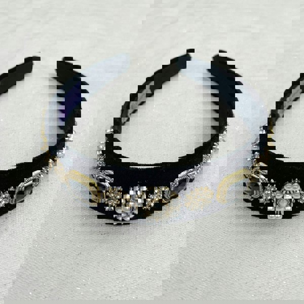 black pearl headband velvet hair band flat