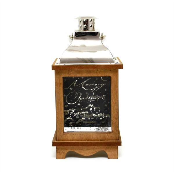 14cm Wooden Christmas Lantern with Warm White LED Lights, Brown Indoor Tabletop Decoration image 7