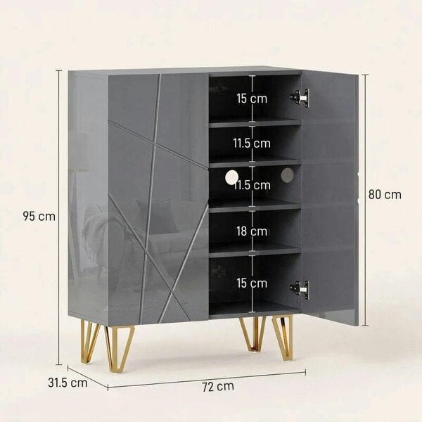 Bobobiy Narrow Shoe Storage Cabinet with Soft-Close Hinges and Adjustable Shelves for 15-20 Pairs of Shoes, Grey
