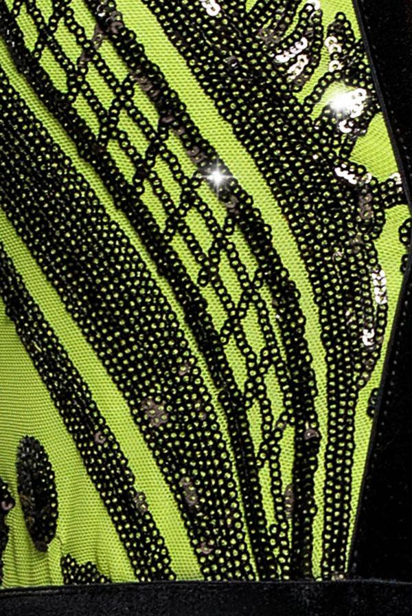 Deep V Neck Sequin Embroidered Jumpsuit - Lime TR123