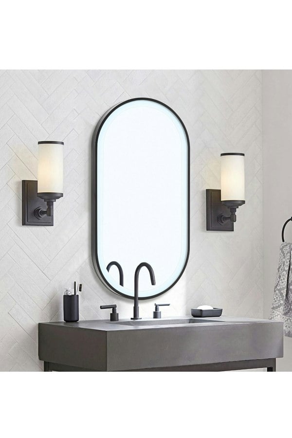 Living and Home Modern Oval LED Wall Mirror Metal Framed
