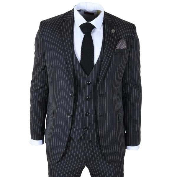 IM45 - Men's Classic Pinstripe 3 Piece Black Suit - TruClothing.com - 1