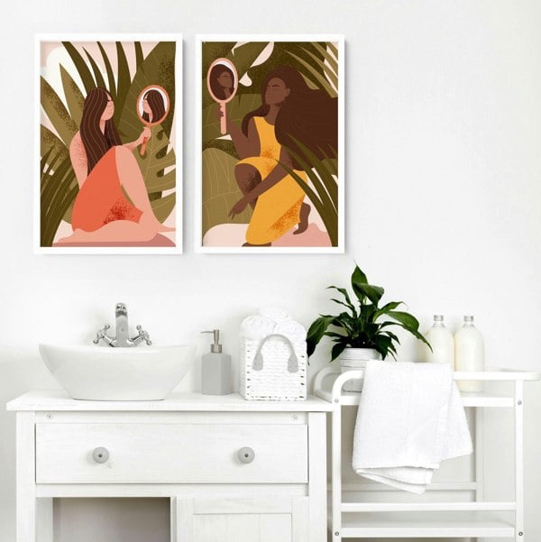 Bathroom wall decor | set of 2 Boho wall art prints