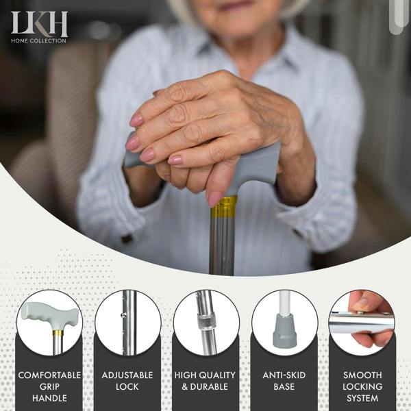 LKH HOME COLLECTION LKH Aluminum Walking stick with Handle & Anti-Skid Base - Lightweight 28-38 Inches Aluminum Walking Cane for Seniors & Adults