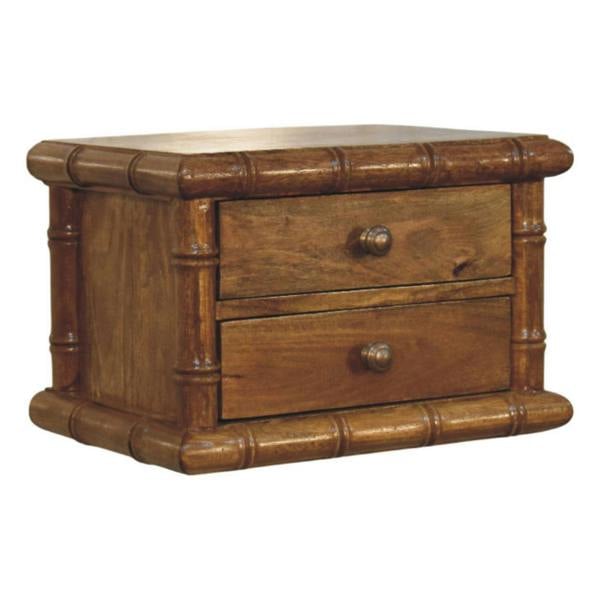 Artisan Furniture Solid Wood Bamboo Bedside in Amber Oak Finish, 2 Drawers, Brown