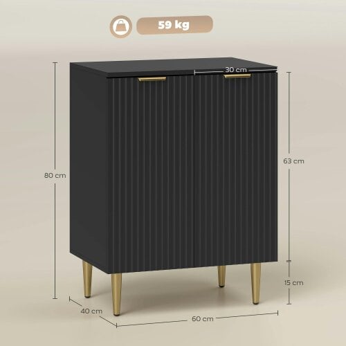 Wyld Haus Sutto Black Etched Sideboard 2 Ribbed Doors Gold Accents