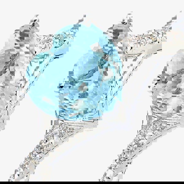 T. H. Baker 9ct White Gold Heart Cut Blue Topaz Diamond Set Shoulder Ring PR12710WBT