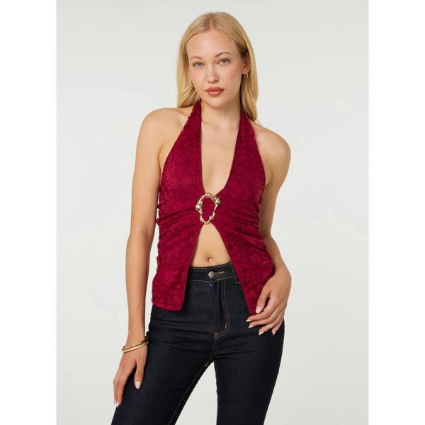 Pink Vanilla Lace Trim Halter Top