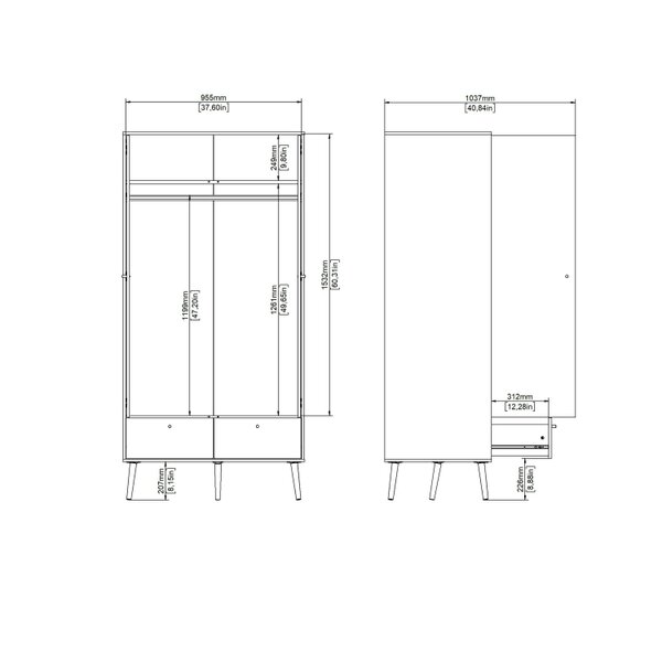 Wyld Haus Quietbloom White Wooden Wardrobe 2 Doors 2 Drawers
