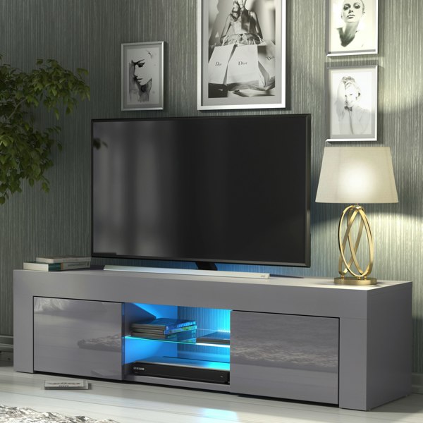 Mex Furniture 130cm TV Unit Sideboard Cabinet Cupboard with High Gloss Doors and LED Light