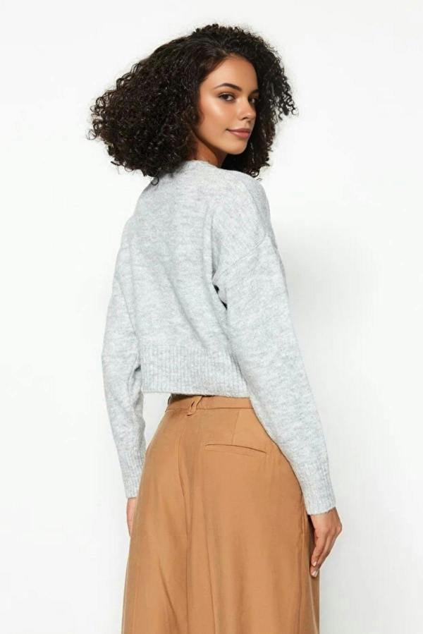 WOVCOR Crop Soft Textured Buttoned Knit Cardigan