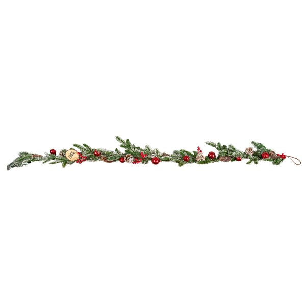 Samuel Alexander 1.9m Christmas Frosted Pinecone Garland with Red Berries and Baubles