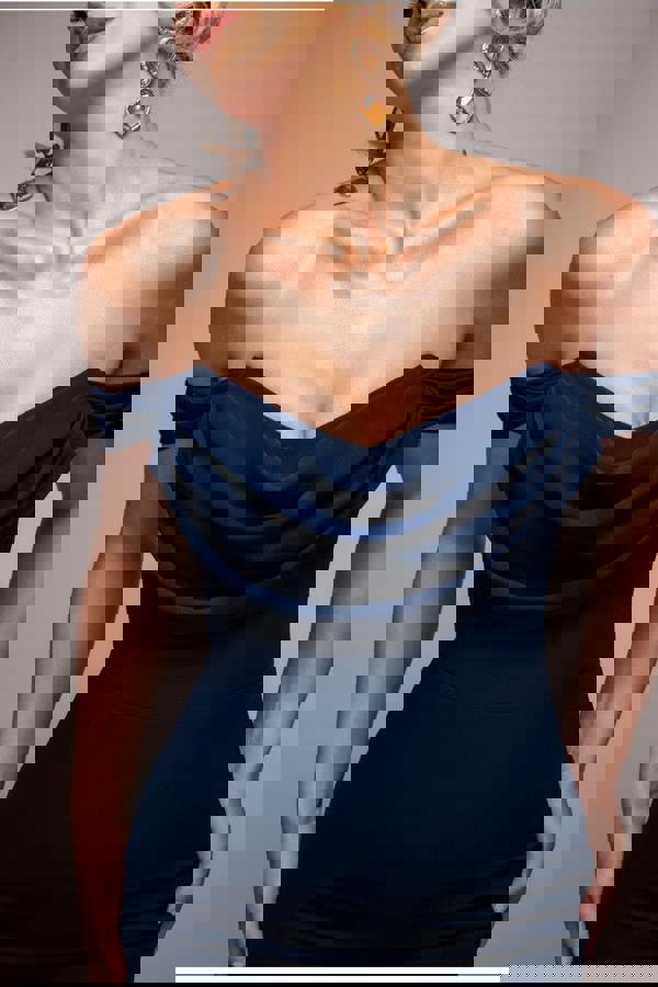 Chiffon Bardot Cowl Neck Maxi Dress - Navy DR2781A