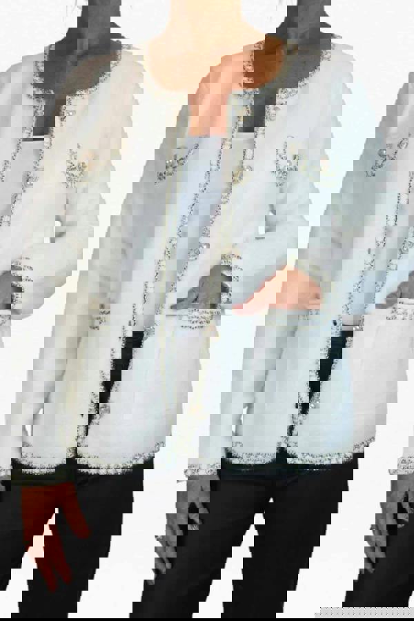 Paulo Due Women's Textured Bouclé Cardigan Jacket with Pearl Trim