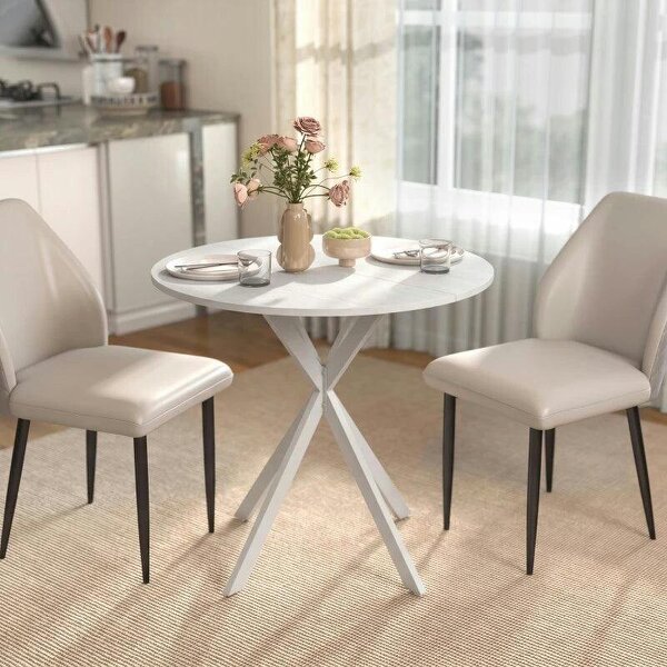 80cm Industrial Round Dining Table - White - White
