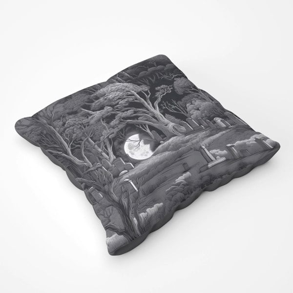 Warren Reed Eerie Moonlit Cemetery Floor Cushion