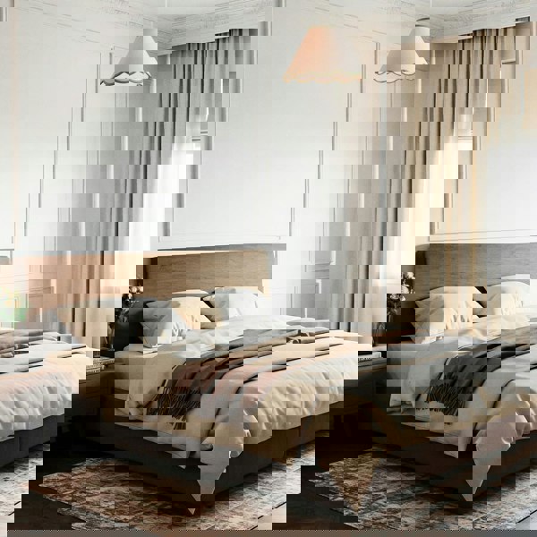 Scallop Edge Natural Textured Linen Coolie Lamp Shade with Olive Trims Image 7