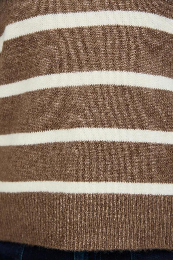 Mudflower Crochet Trim Collared Stripe Knit Jumper