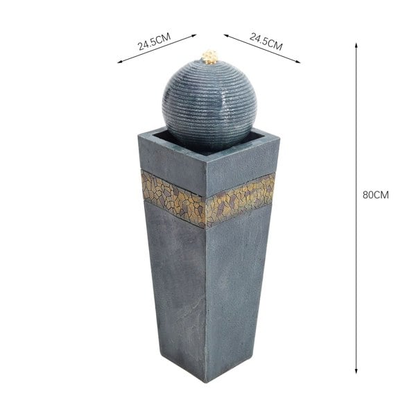 Navy Sphere Electric Fountain Water Feature with LED Light Fountains & Waterfalls Living and Home
