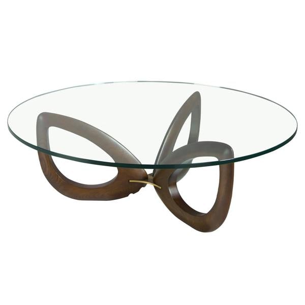 Angel Cerdá Round Tempered Glass and Walnut Coffee Table 2053