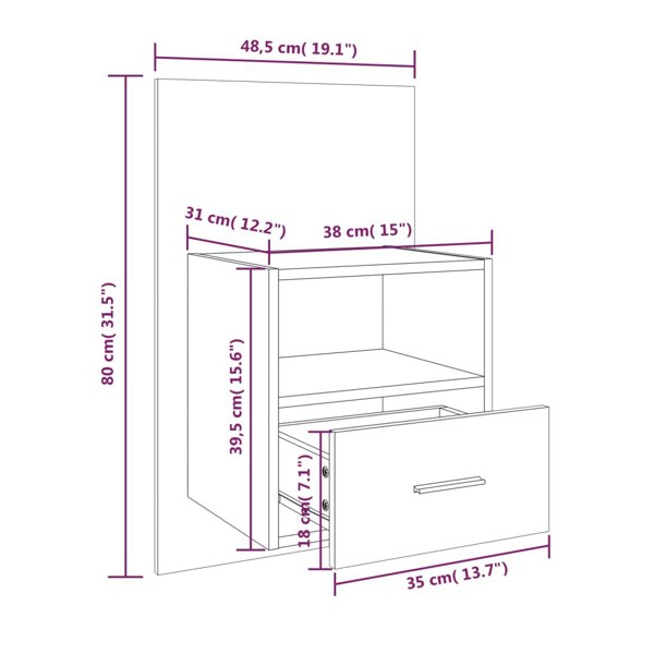 Berkfield Wall-mounted Bedside Cabinet Concrete Grey