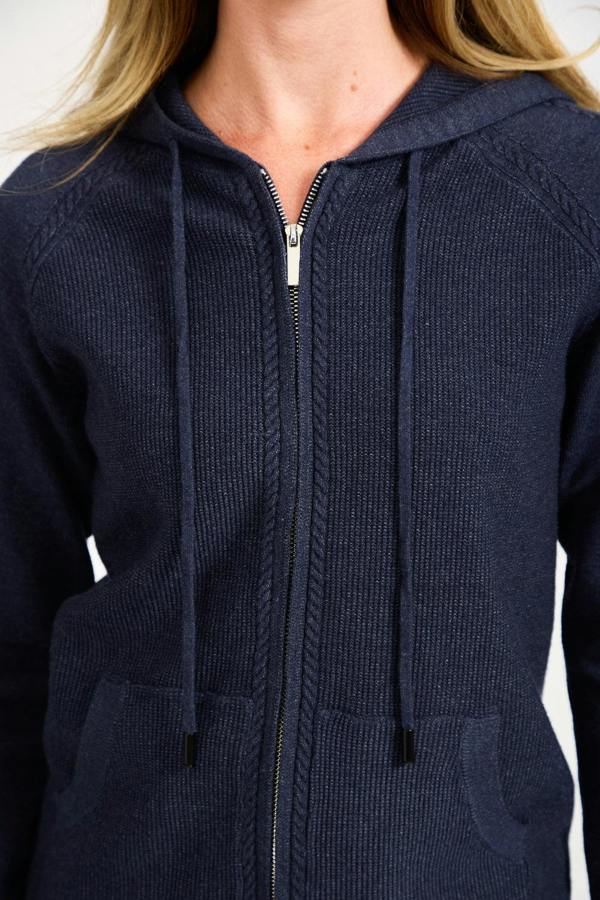 Mudflower Cable-Knit Zip Hooded Cardigan