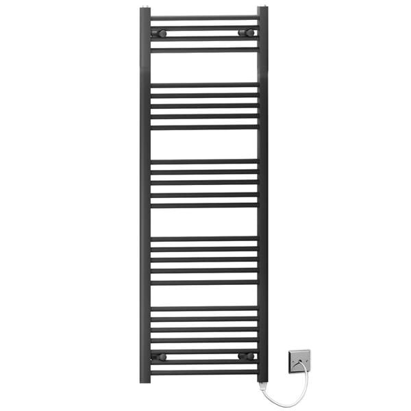 MYHOMEWARE 600 x 1400mm Black Flat Electric Pre-Filled Heated Towel Rail Radiator For Bathroom Designer Standard Element
