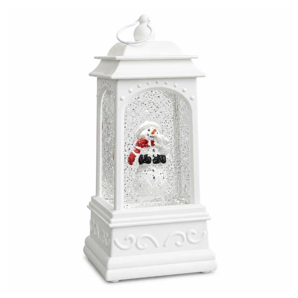 Samuel Alexander 21cm Dual Powered White Snowman Christmas Water Spinner Lantern with White LED
