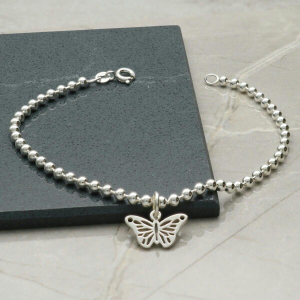 Christopher James of London Sterling Silver Bead Ball Anklet With Your Choice of Charm - 8. Butterfly Charm