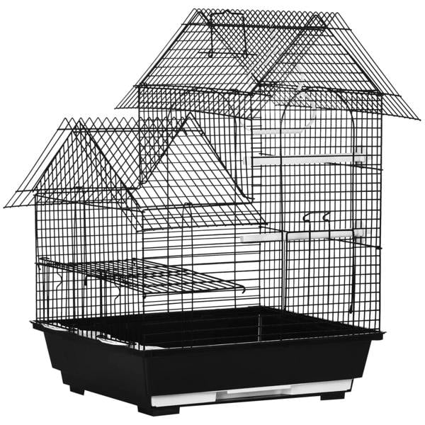 Black metal bird cage with swing ring and front door