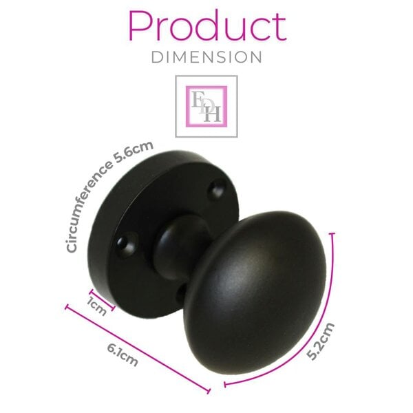 EDH Door Hardware Matt Black Round Door Knobs on Rose – Modern Internal Mortice Door Knob Set – 1 Pair