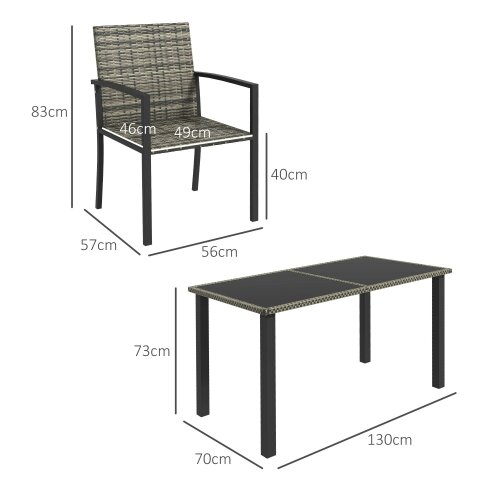 Wyld Haus Saka Rattan Grey 4 Seater Outdoor Garden Dining Set With Tempered Glass Table And Chairs