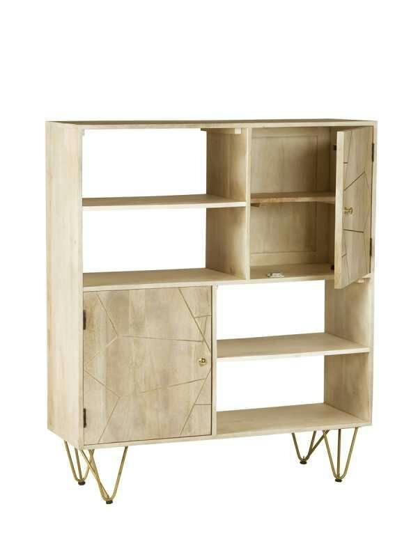 Wyld Haus Bali Light Gold Display Cabinet 2 Doors 4 Shelves