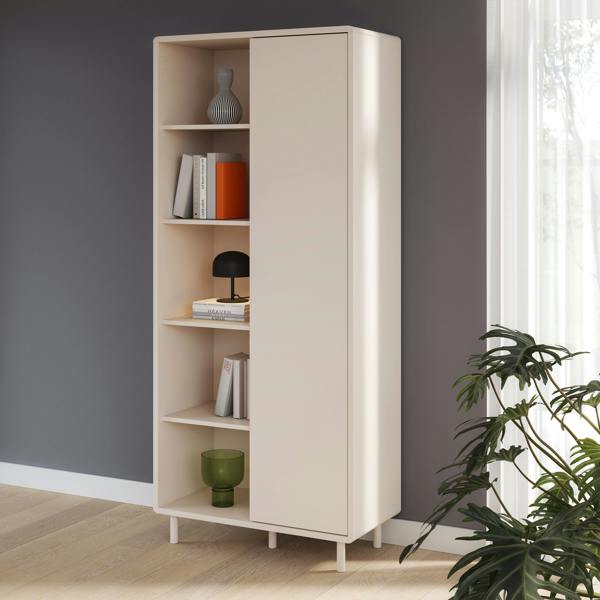 Furniture To Go Playly Tall Storage Cabinet with Door/Open Shelving in Sand