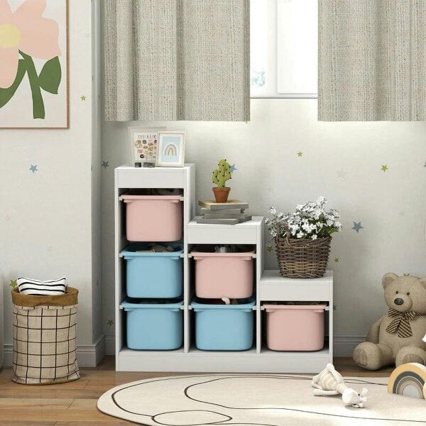 Bobobiy Toy Storage Organiser, Three-Layer Kids Toy Storage Units, with Removable Bins, for Ages 3-8 Years, Multi-colour