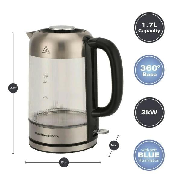 Hamilton Beach Liberty 1.7L Ribbed Glass Kettle