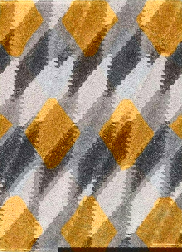 3D Ochre Geometric Shaggy Rug | Stunning Design | The Rugs